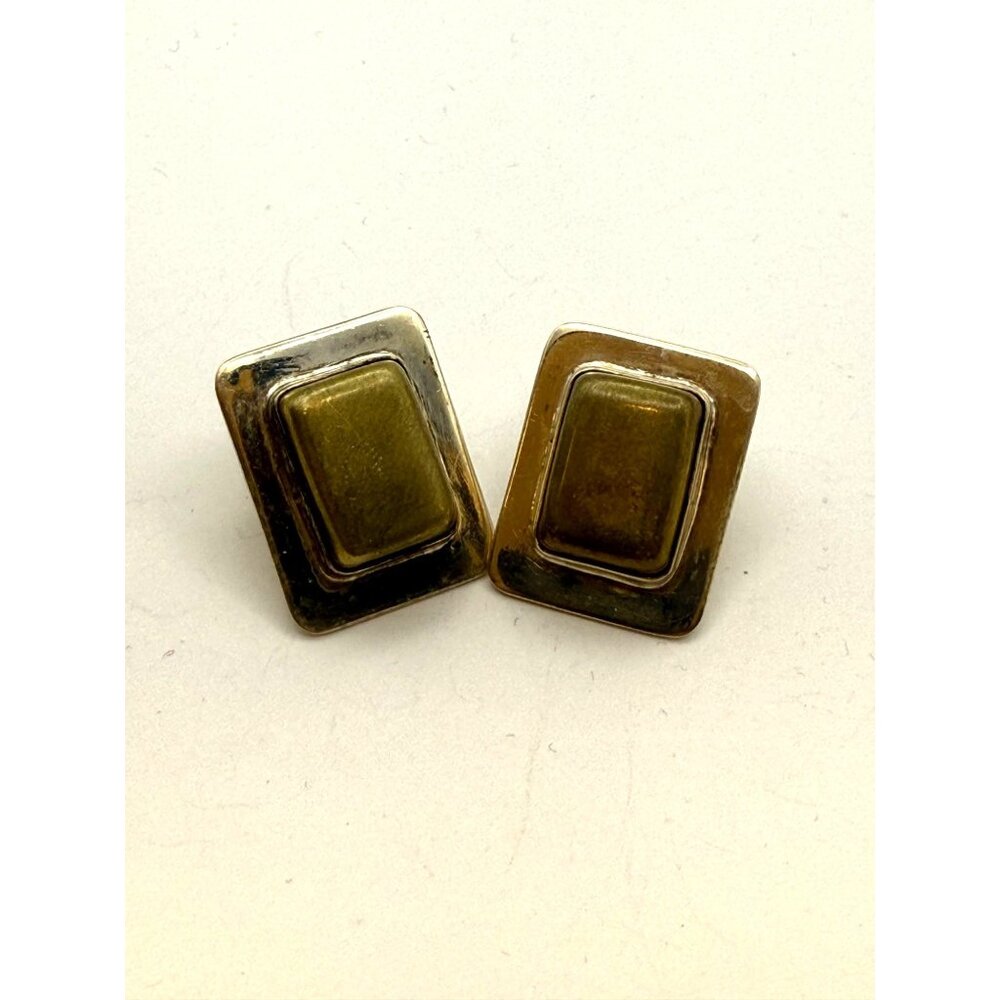 Vintage Mexican Sterling Silver Two Tone Earrings MEX 925 Geometric